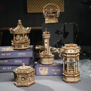 Rotatable DIY 3D Wooden Model Building Kits Assembly Mechanical Music Box